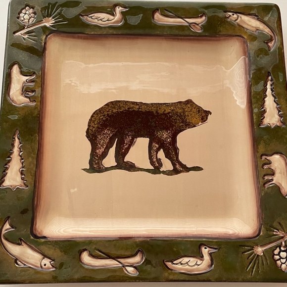 Clay Art Rustic Lodge Figural Salad Plate Bear Small Serving Plate Wood Land - Picture 2 of 11